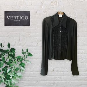 Vertigo Paris Vintage Women’s Tuxedo Sheer Blouse Long Sleeve in Black Size M